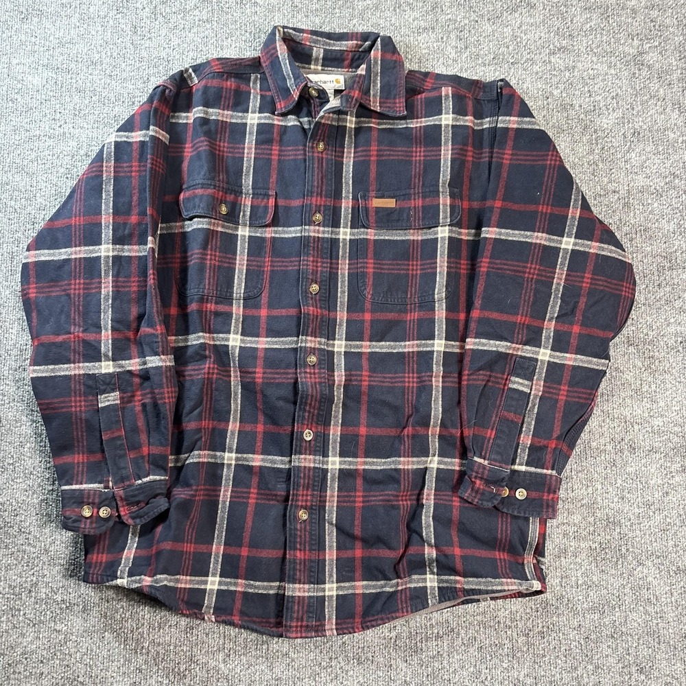 Carhartt Shirt Mens Large Blue Plaid Flannel Long Sleeve Heavyweight Lined